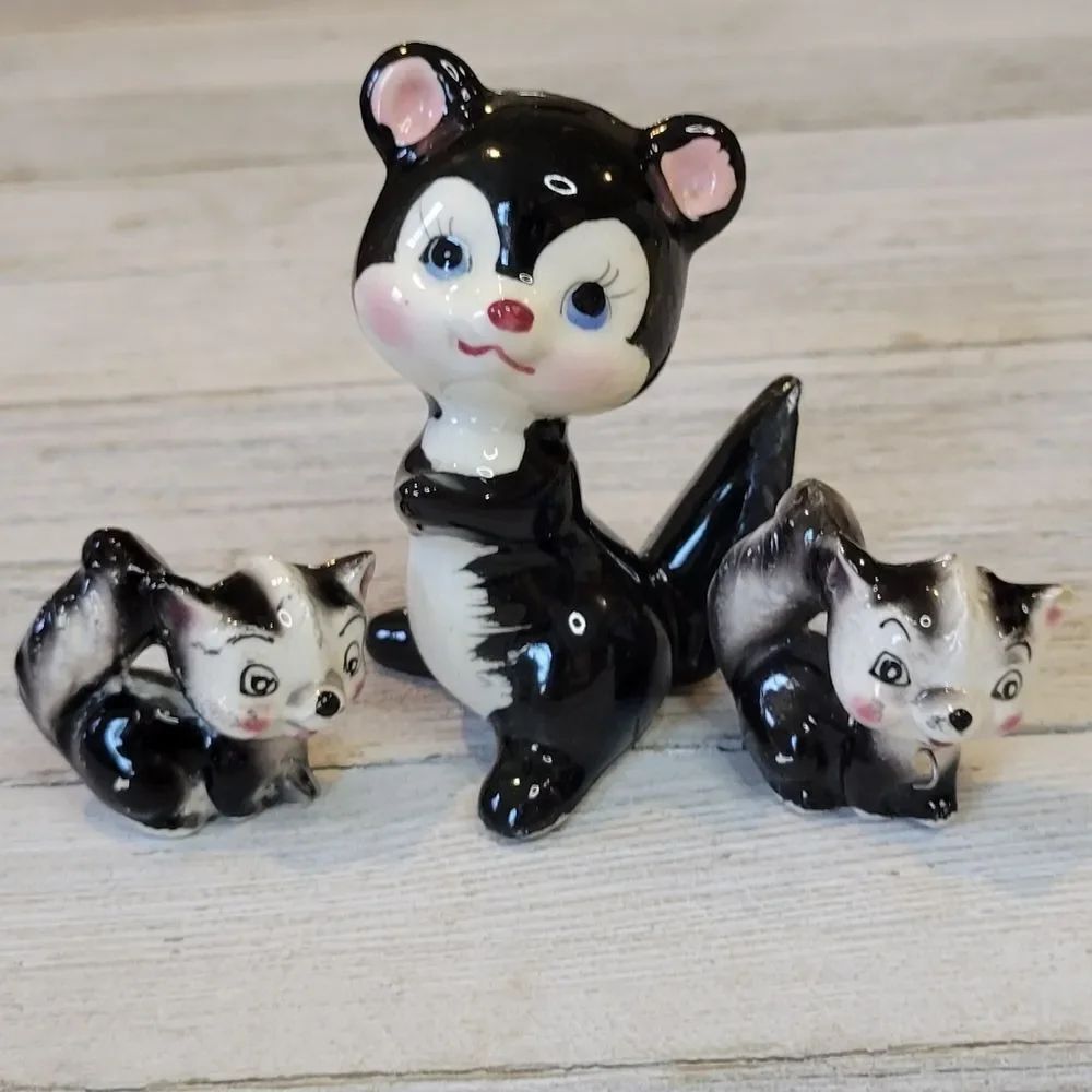 Vintage Mid-Century Ceramic Skunk Figurines